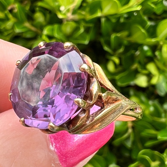 VINTAGE KIMBERLY 10K GOLD SYNTHETIC ALEXANDRITE COLOR CHANG PURPLE SAPPHIRE RING - Picture 2 of 16